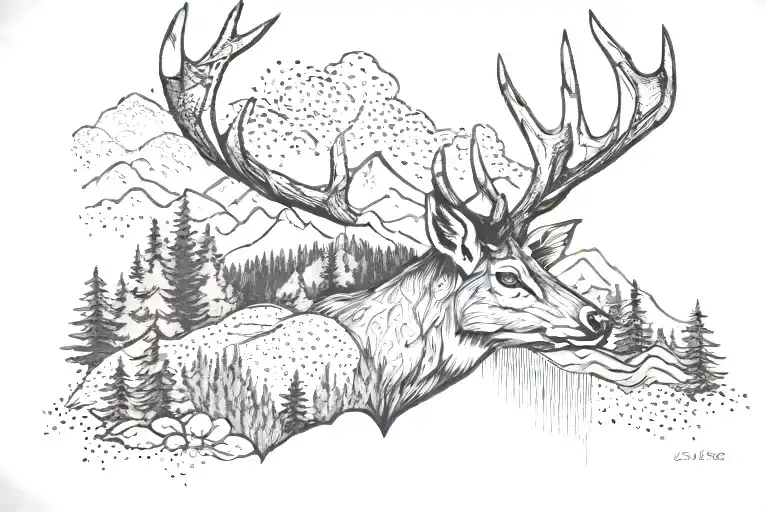 Montain Sunset On Deer Head