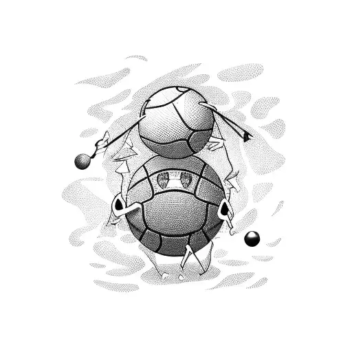 Cartoon Man With Ski Mask Dribbling With Basketball Ball