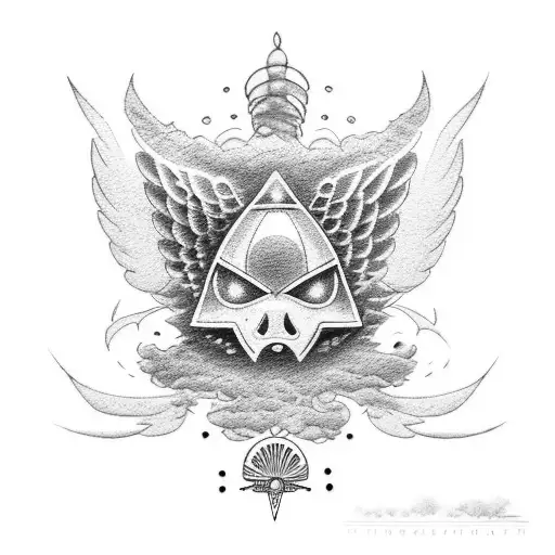 A Dotwork Tattoo Of A Supra Car With Angel Wings And A Halo