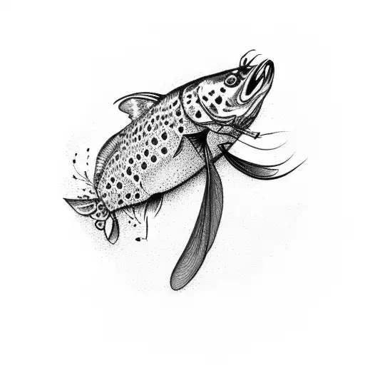A Detailed Illustration Of Fly Fishing Around A Cruicifx