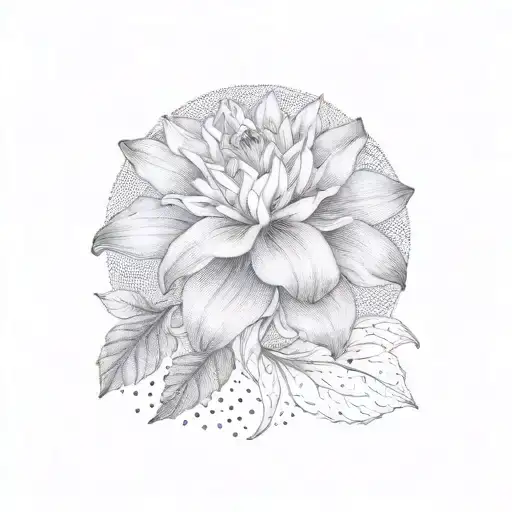 Lily And Dahlia Flower With Leaves