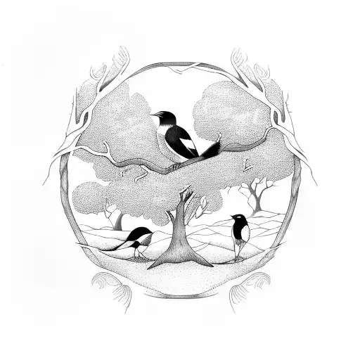 Magpies And Tree Branches