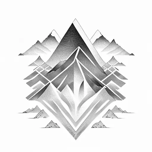 Abstract Geometric Design Incorporating Mountains In Dotwork Style