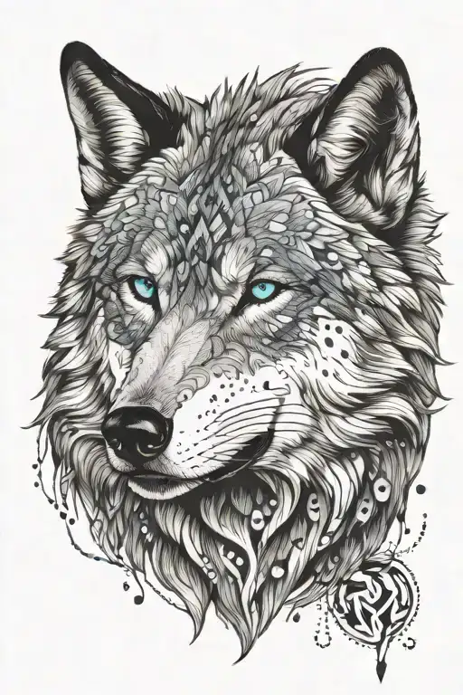 Wolf Head From The Front With Blue Eyes