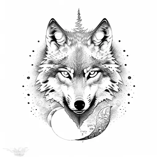 Wolf And Moon On Fire