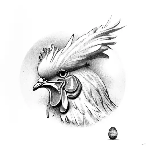 Rooster With Egg Like Rugby Ball