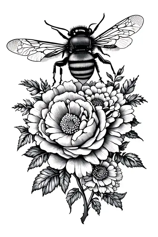 Manchester Bee With Roses And Daisies And Peonies Growing