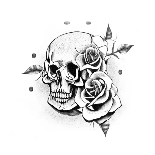Hand Skull With Dead Roses And A Broken Clock