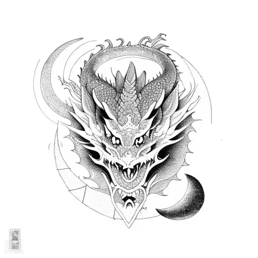 Dragon With Moon And Flowers