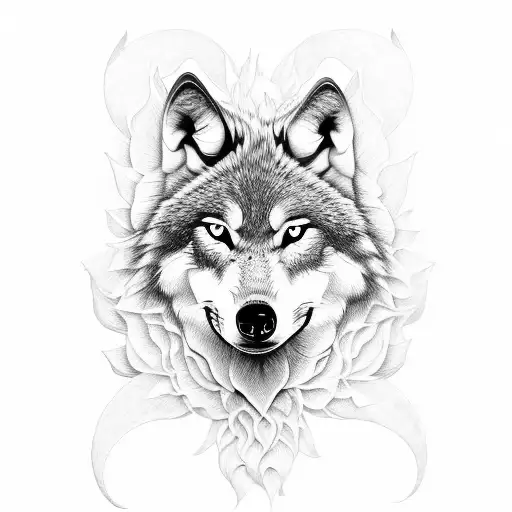 Wolf With Lilies Flower