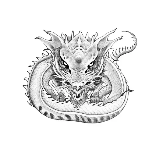 Dragon With Baby Tigers Tattoo