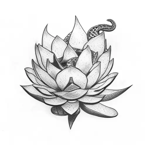 Snake Wrapped Around Lotus Flower