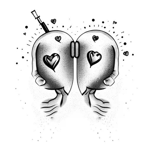 Two Hearts Holding Hands With A Grenade Exploding In The Background