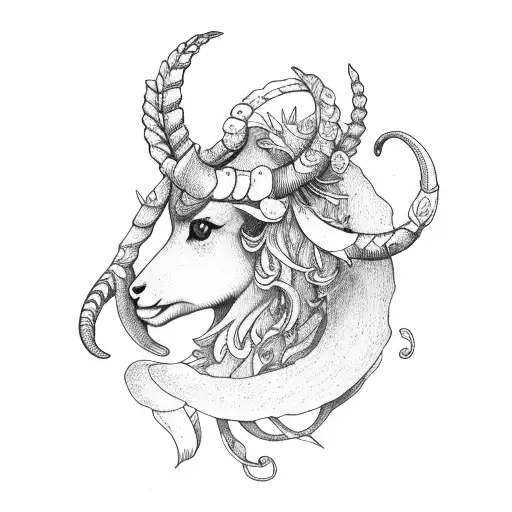 Capricorn With Small Flowers At The Bottom