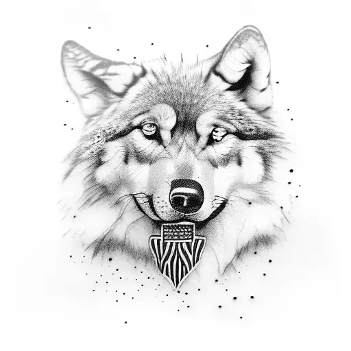 American Flag With Wolf