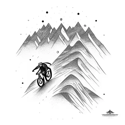 Mountain Biker Riding Uphill Against A Mountainous Scenery