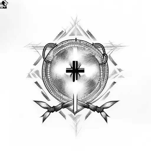 Simple Fully Black Cross Surrounded In Barbed Wire