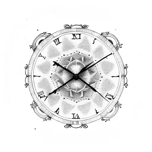 A Dotwork Design Of A Clock With Roman Numerals And The Year 1985