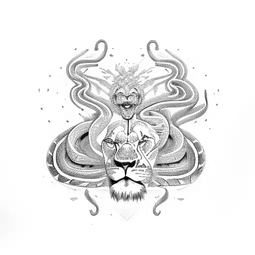 The Snake Wraps Around The Lion