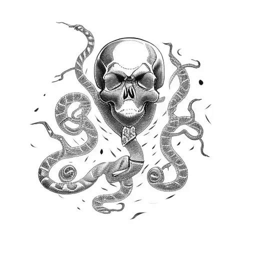 Skull With Snake Coming Out Of Its Eyes With Blood Falling