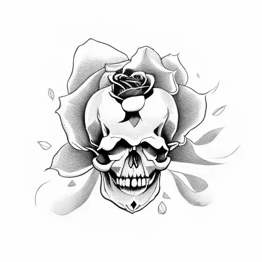 The Front Face Of A Skull With Skulls In The Eyes And A Rose In The Mouth
