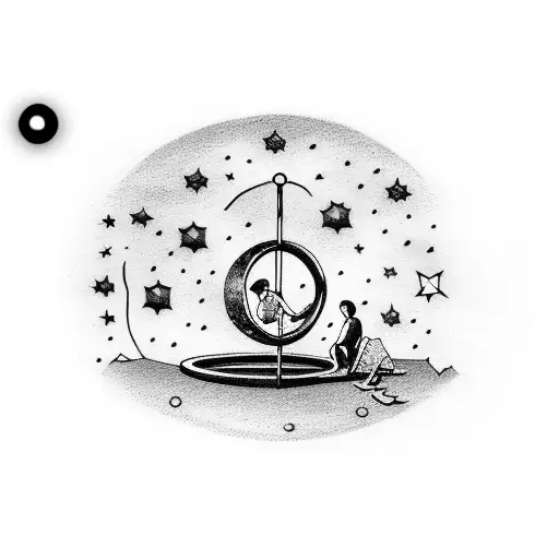 2 People Sit On A Swing Held By 2 Stars And Watch The Planet