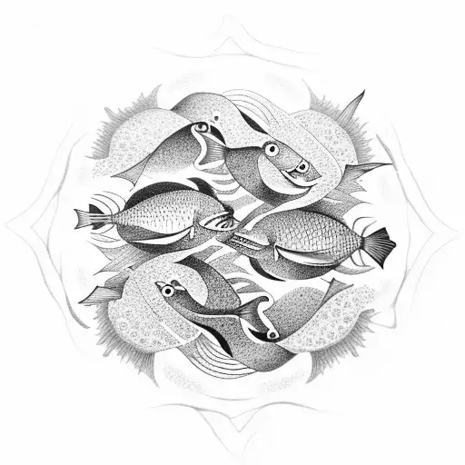 A School Of Fish Swimming In A Yin Yang Formation