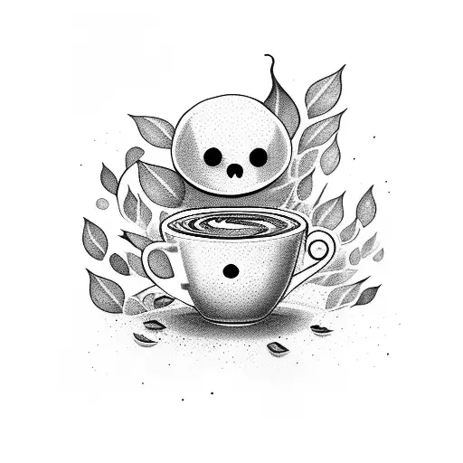 Ghost With Coffee Cup And Falling Leaves