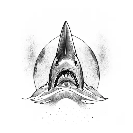 Shark Fin Coming Out Of Water With Mountains In The Background