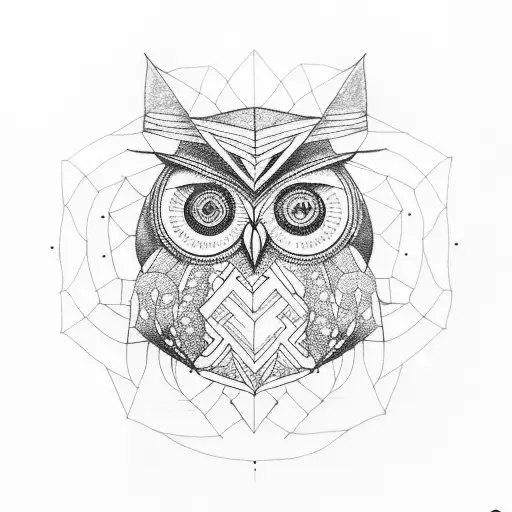 A Tattoo Of A Geometric Owl With A Graduation Cap