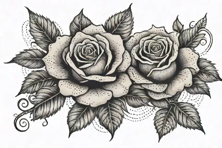 Two Roses Side By Side With Leaves And Thorns