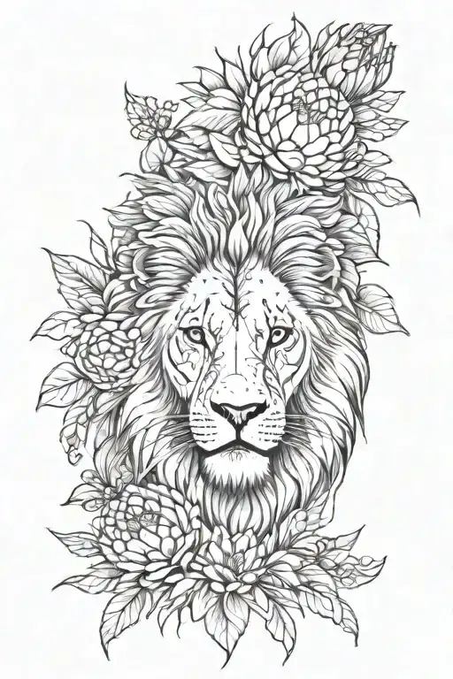 Lion Face With Fynbos And Proteas