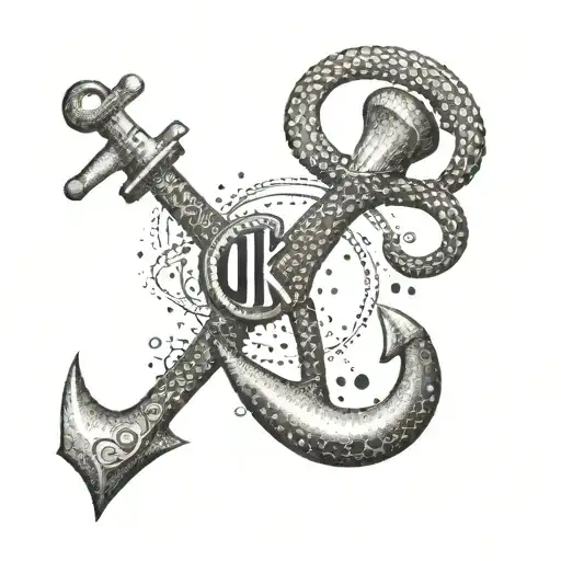 A Dotwork Interpretation Of An Anchor With The Initials 'Urk' Incorporated Into The Design
