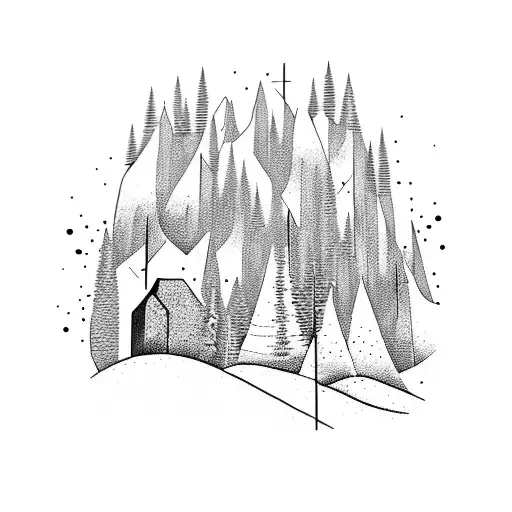 Mountain With Trees And Constellations At The End