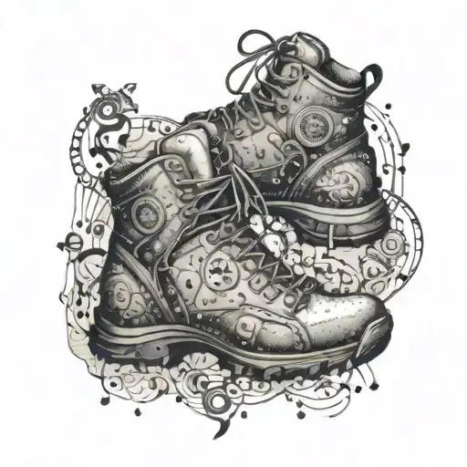A Hiking Boot Surrounded By Different Musical Symbols And Notes