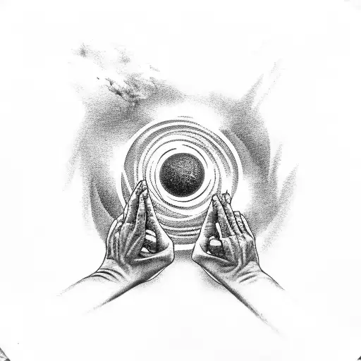 Black Hole With The Hands Of God And Adam Touching Fingers Overlaying It