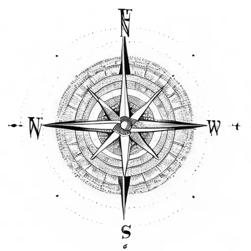 A Dotwork Compass With A Musical Staff And Notes Forming The Needle