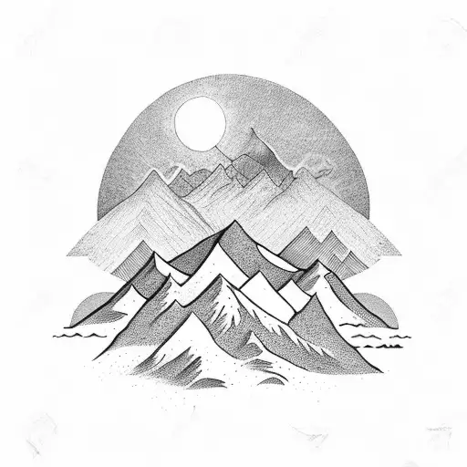 Rustic Simplistic Mountain With Sun