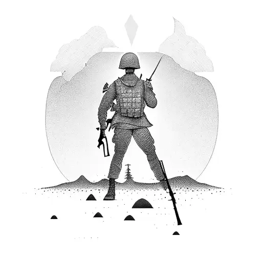 A Silhouette Of A Soldier Standing Tall Against A Breathtaking Sunset