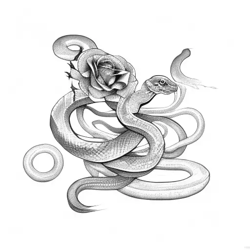 Snake Intertwined With Rose Stem