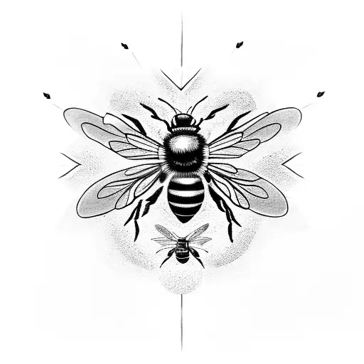 A Black And White Symmetrical Tattoo Of A Honey Bee Surrounded By Candles