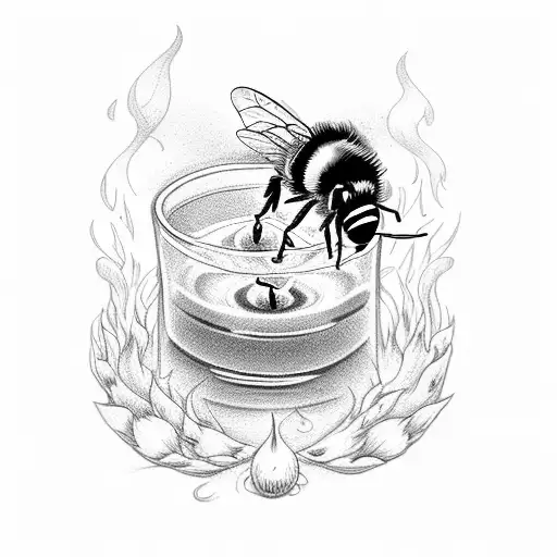 A Burning Candle With A Honey Bee In The Flame
