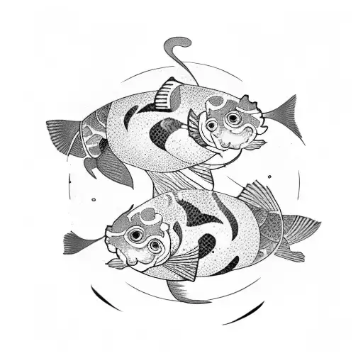 Yin And Yang Koi Fish Swimming With Flowers Around Them