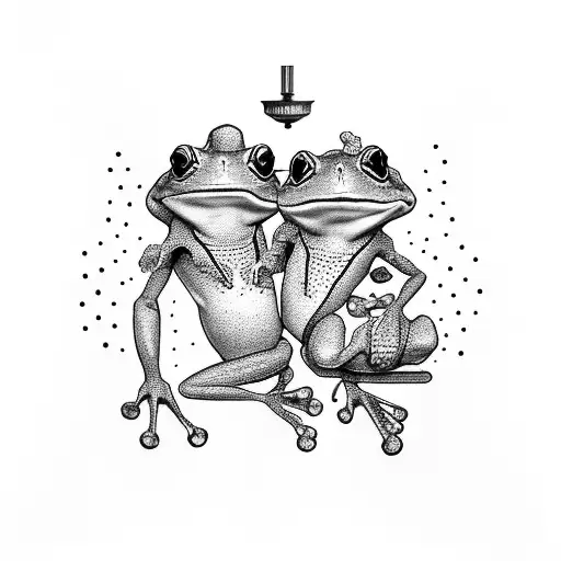 Matching Tattoo Of A Frog With Boxing Gloves And Another Frog Dressed As A Punching Bag