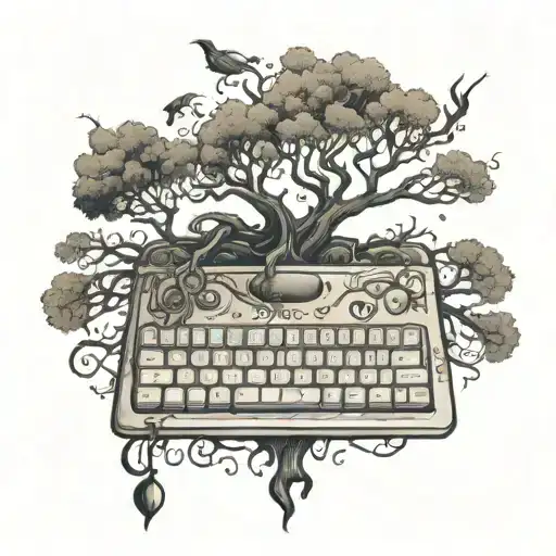 A Computer Keyboard Morphing Into A Spooky Tim Burton-esque Tree With A Phoenix Perched On Top