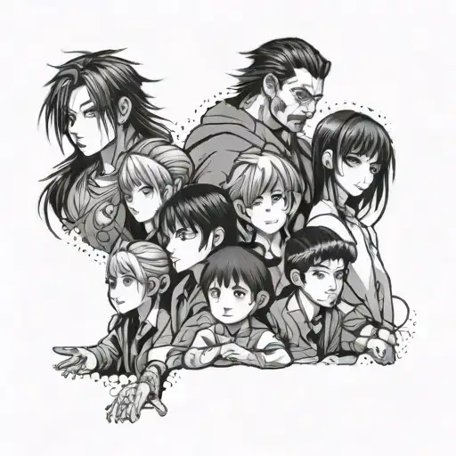 A Family Portrait With Each Member Represented As A Character From A Different Anime