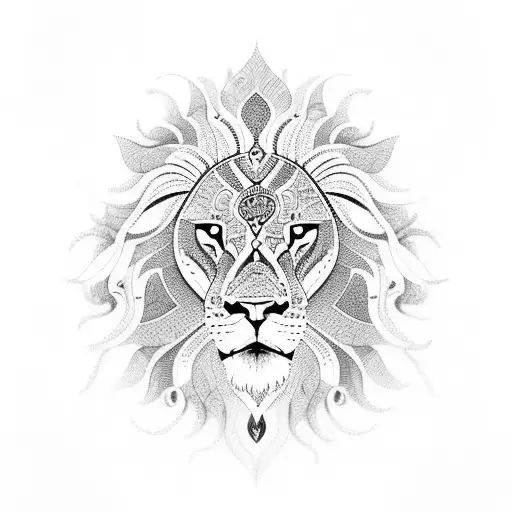 A Majestic Lion With Intricate Patterns Inspired By Indian Art