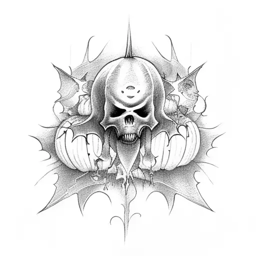 Pumpkin In Ghosts Hands And Bats