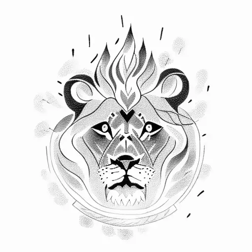 Small Lion With Fireworks And A Bonfire And A Saying