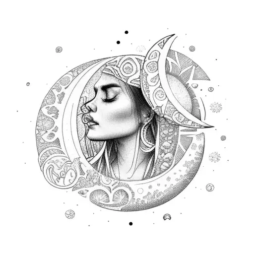 A Sleeping Moon Goddess Adorned With Tongan Floral Patterns